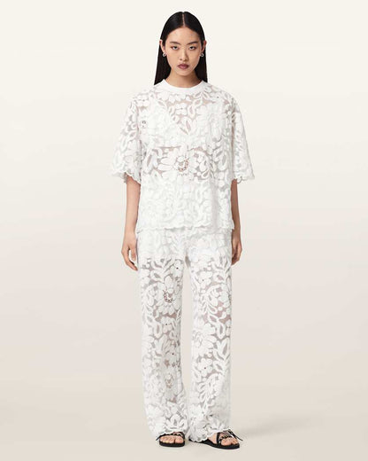 AllSaints Amelie Straight Leg Lace Pants Women's Optic White Women's