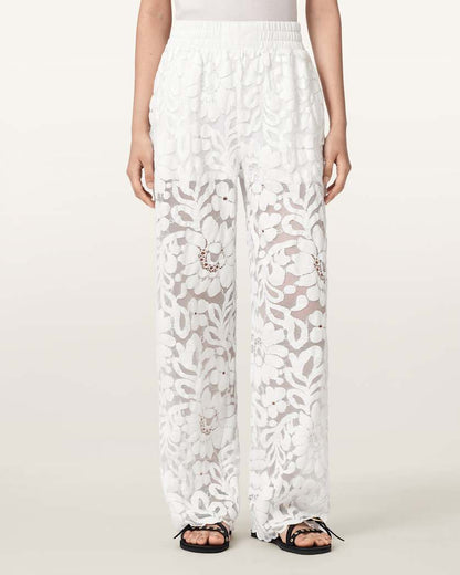 AllSaints Amelie Straight Leg Lace Pants Women's Optic White Women's