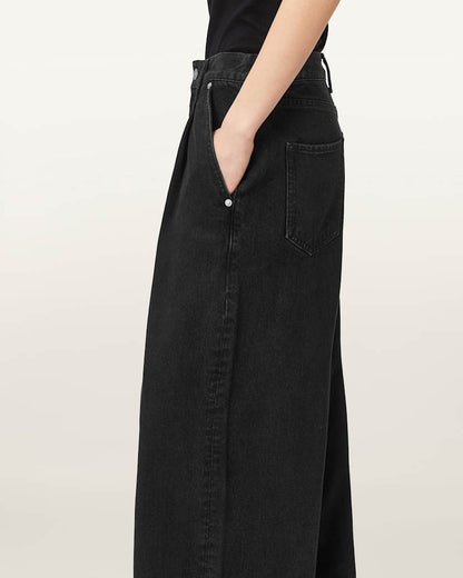 AllSaints Haze Pleated Wide Leg Jeans Women's Washed Black Women's