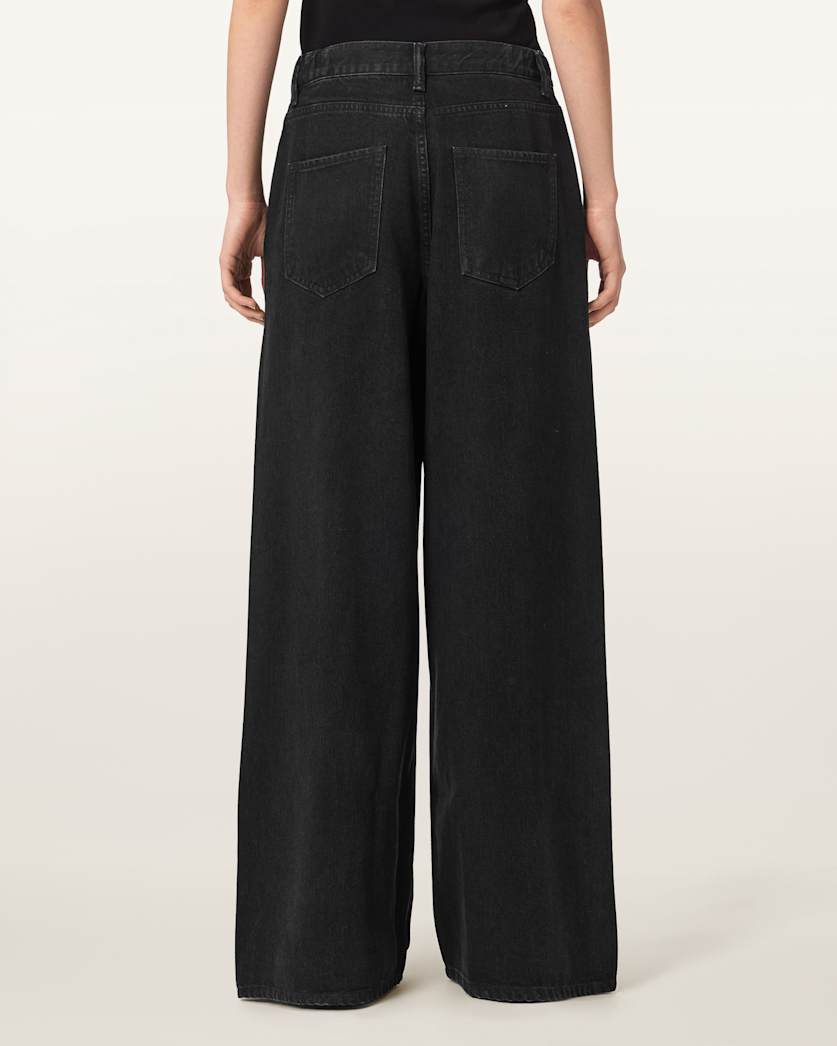 AllSaints Haze Pleated Wide Leg Jeans Women's Washed Black Women's