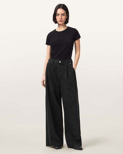 AllSaints Haze Pleated Wide Leg Jeans Women's Washed Black Women's