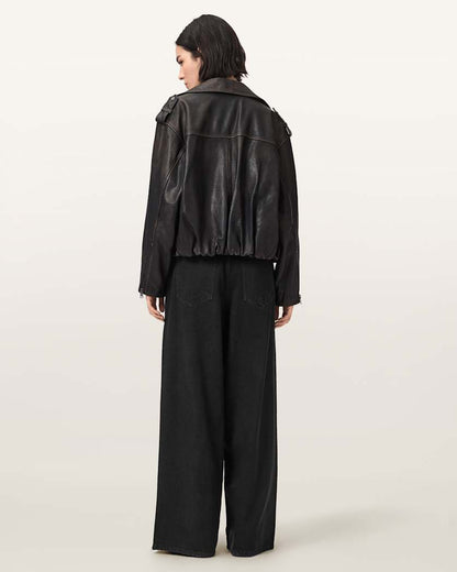 AllSaints Haze Pleated Wide Leg Jeans Women's Washed Black Women's