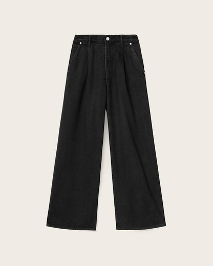 AllSaints Haze Pleated Wide Leg Jeans Women's Washed Black Women's