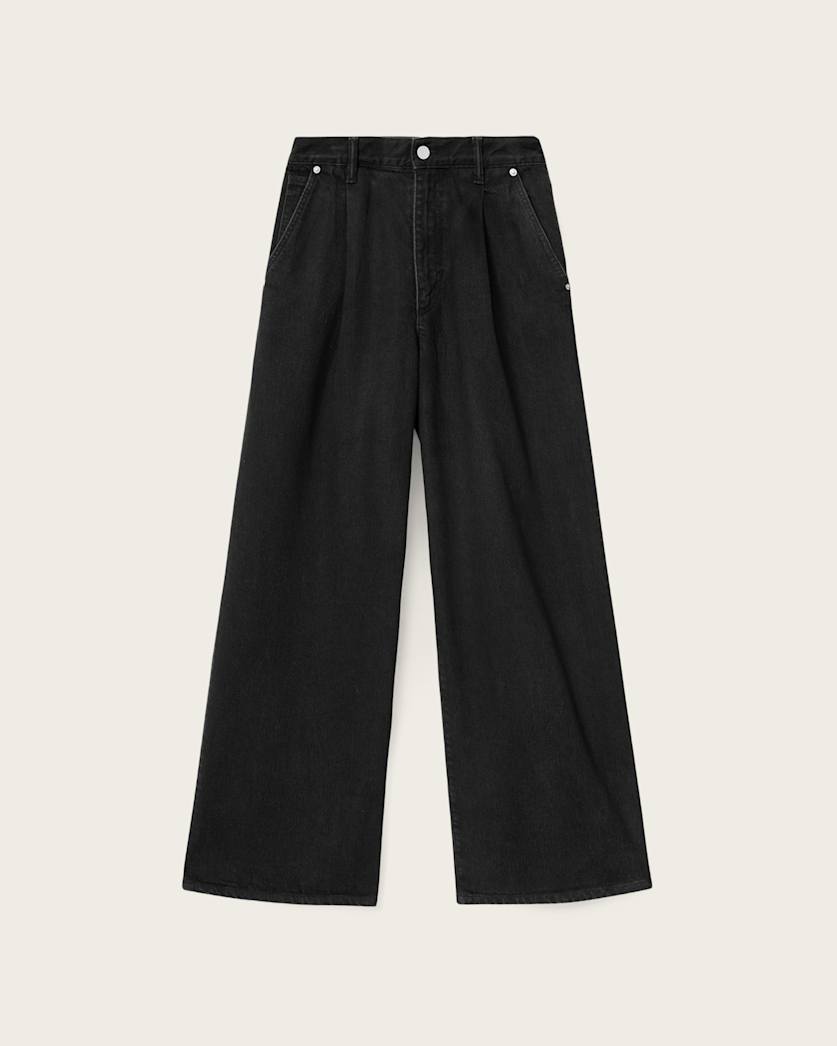 AllSaints Haze Pleated Wide Leg Jeans Women's Washed Black Women's