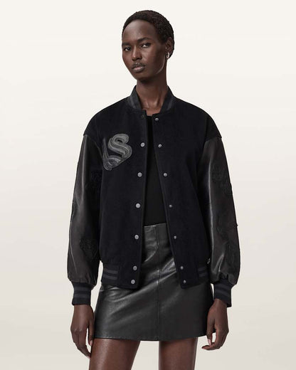 AllSaints Argon Leather Varsity Leather Jacket Women's Black Women's