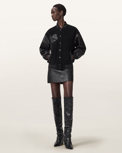 AllSaints Argon Leather Varsity Leather Jacket Women's Black Women's