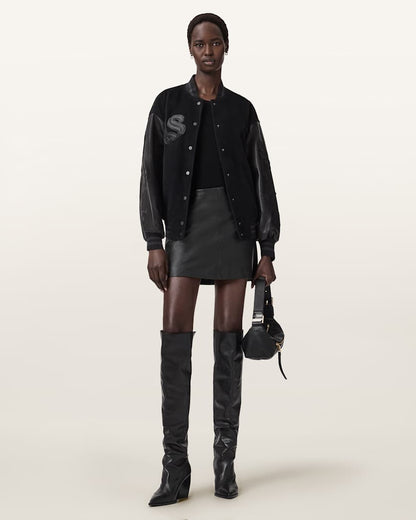AllSaints Argon Leather Varsity Leather Jacket Women's Black Women's