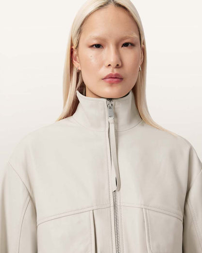 AllSaints Flor Leather Jacket Women's Off White Women's