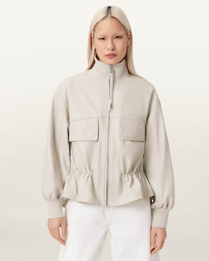 AllSaints Flor Leather Jacket Women's Off White Women's