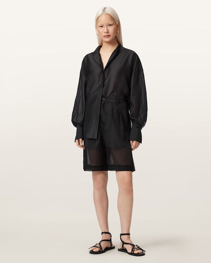 AllSaints Banu Pleated Sheer Shorts Women's Black Women's