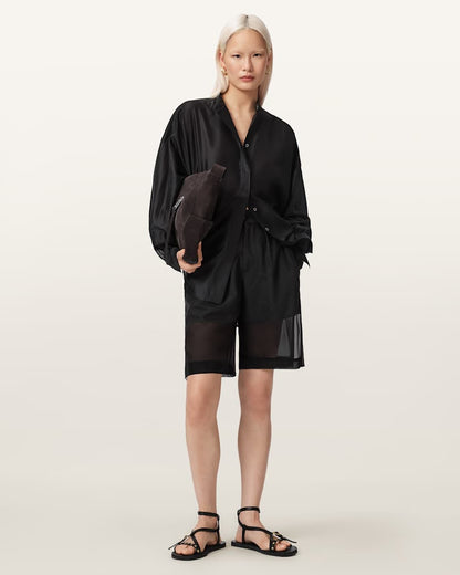 AllSaints Banu Pleated Sheer Shorts Women's Black Women's