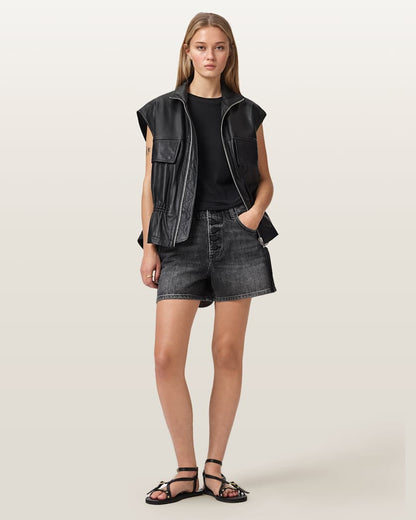 AllSaints Tay Mid Rise Denim Shorts Women's Black Women's