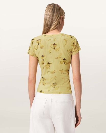 AllSaints Ellie Mesh Floral T Shirt Women's Haze Black Women's