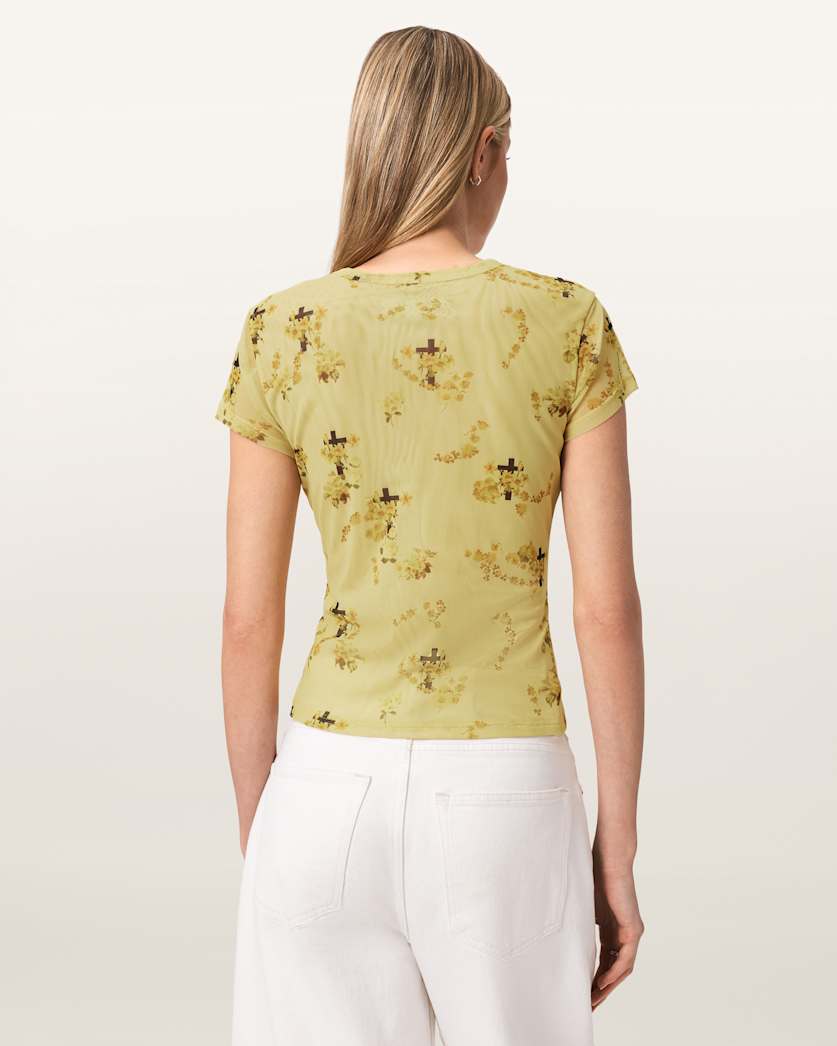 AllSaints Ellie Mesh Floral T Shirt Women's Haze Black Women's