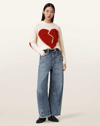 AllSaints Luvheart Crew Neck Sweater Women's Ecru White/Red Women's