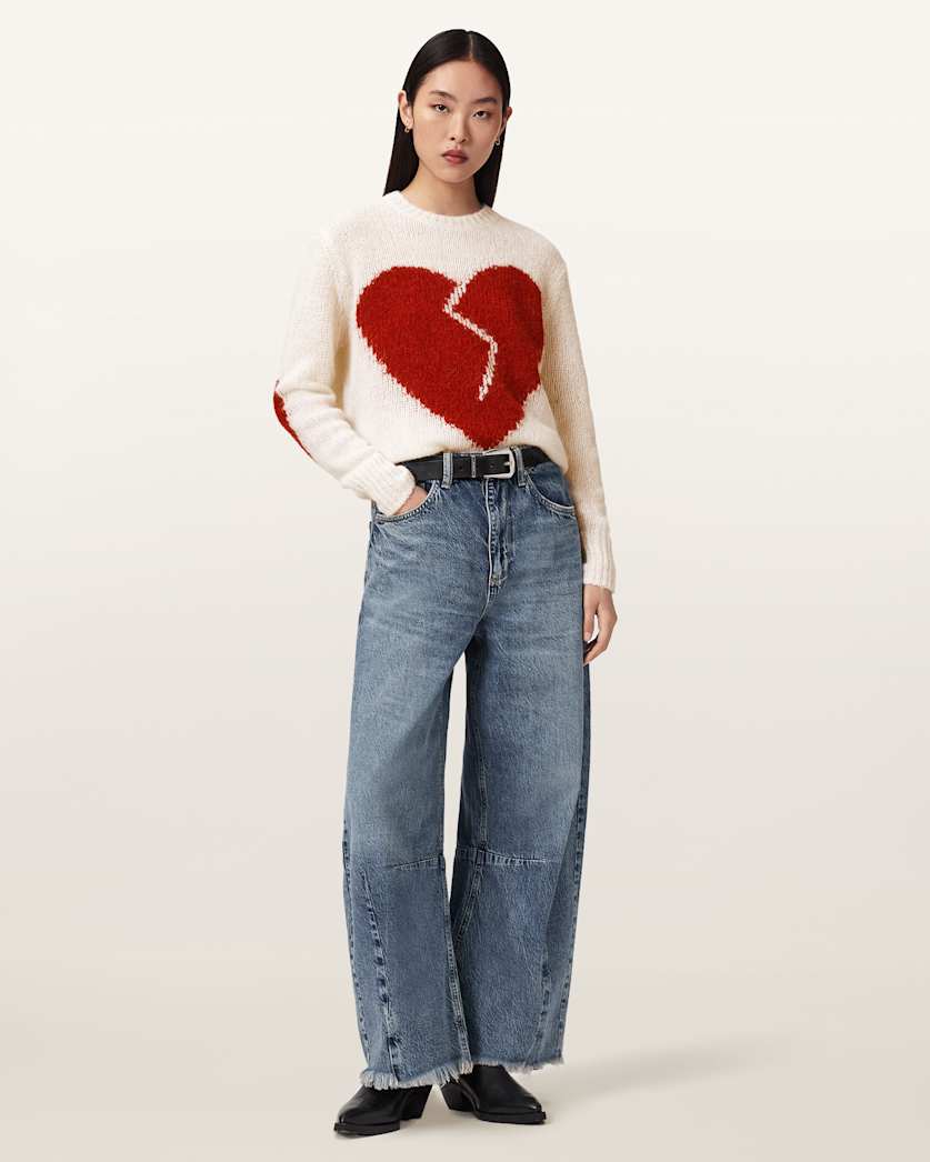 AllSaints Luvheart Crew Neck Sweater Women's Ecru White/Red Women's