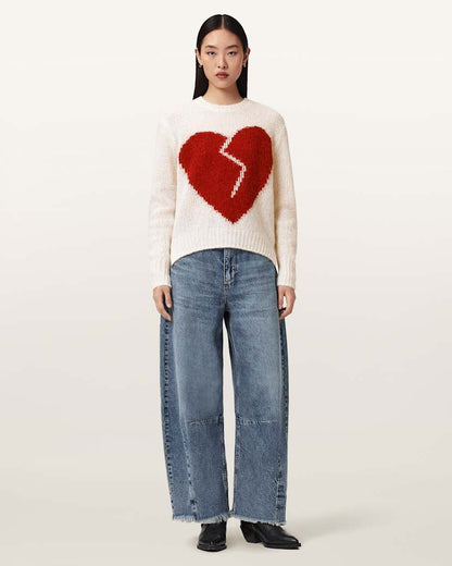 AllSaints Luvheart Crew Neck Sweater Women's Ecru White/Red Women's