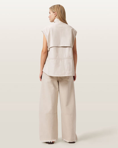 AllSaints Payton Distressed Barrel Leg Jeans Women's Cream White Women's