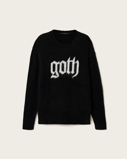 AllSaints Goth Motif Wool Blend Crew Neck Sweater Women's Black Women's