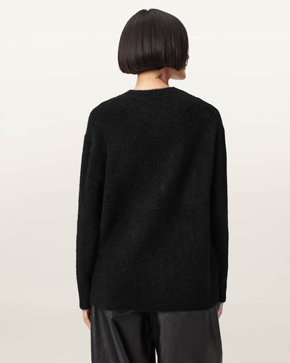 AllSaints Goth Motif Wool Blend Crew Neck Sweater Women's Black Women's