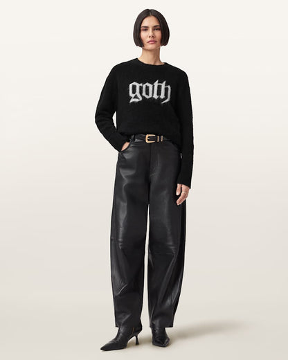 AllSaints Goth Motif Wool Blend Crew Neck Sweater Women's Black Women's