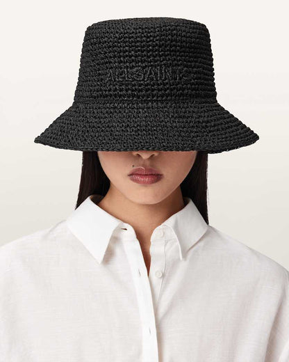 AllSaints Eli Straw Bucket Hat Women's Black Women's