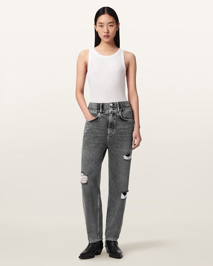 AllSaints Daisy Tapered Leg Distressed Denim Jeans Women's Washed Grey Women's
