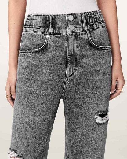 AllSaints Daisy Tapered Leg Distressed Denim Jeans Women's Washed Grey Women's