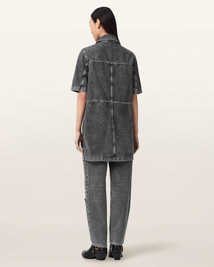 AllSaints Daisy Tapered Leg Distressed Denim Jeans Women's Washed Grey Women's