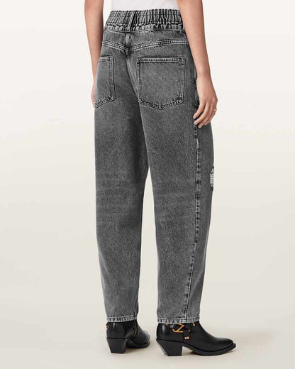 AllSaints Daisy Tapered Leg Distressed Denim Jeans Women's Washed Grey Women's