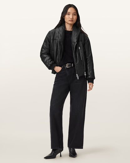 AllSaints Lauren Leather Puffer Jacket Women's Black Women's