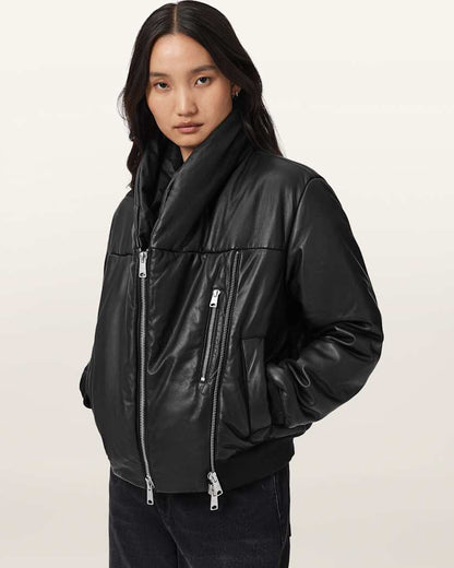 AllSaints Lauren Leather Puffer Jacket Women's Black Women's