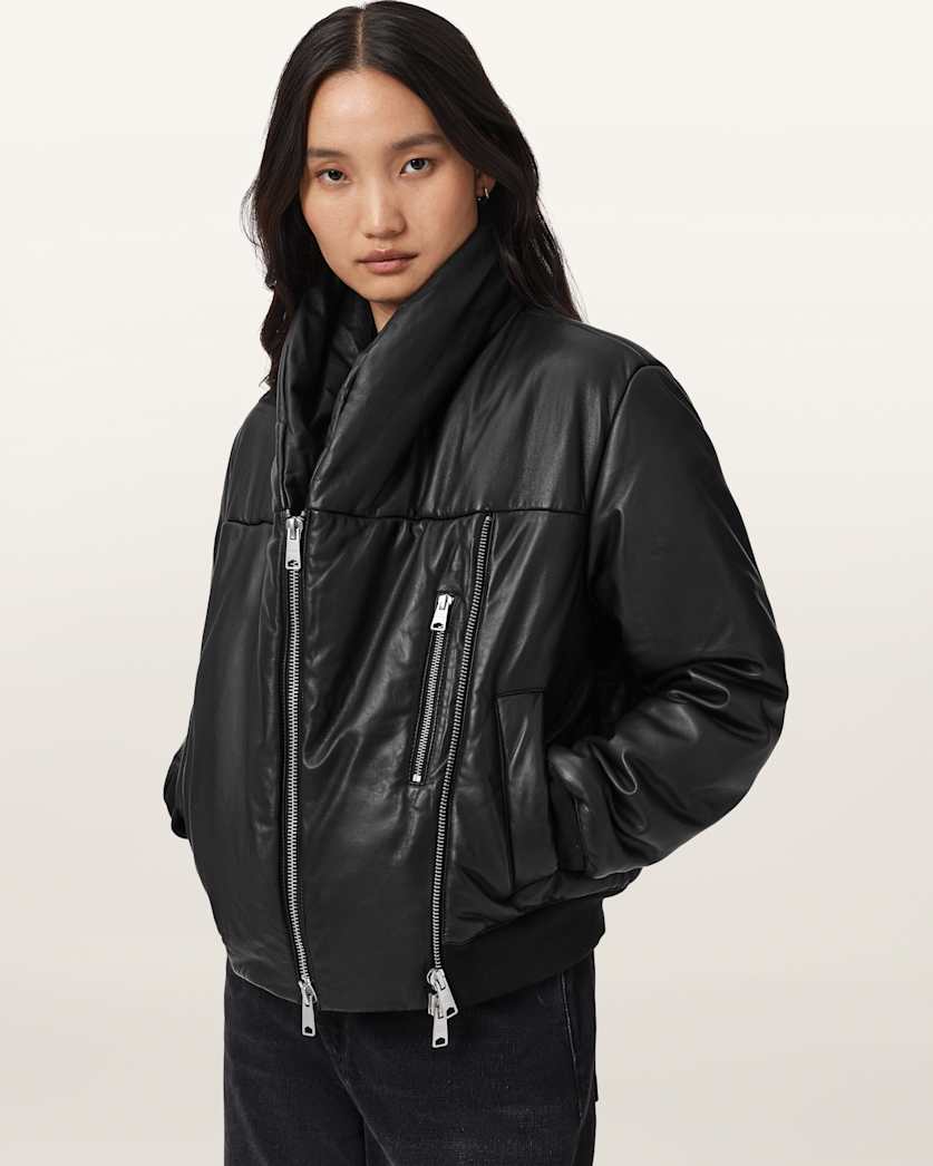 AllSaints Lauren Leather Puffer Jacket Women's Black Women's