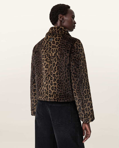 AllSaints Saye Faux Fur Jacket Women's Leopard Brown Women's