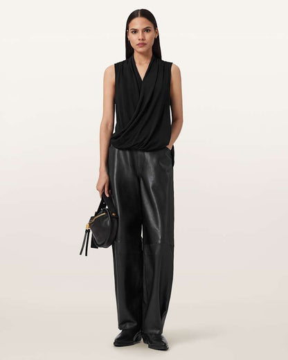 AllSaints Adaline V Neck Wrap Top Women's Cognac Brown Women's