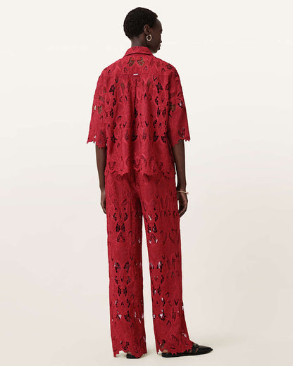 AllSaints Charli Embroidered Straight Fit Pants Women's Burnt Brick Red Women's