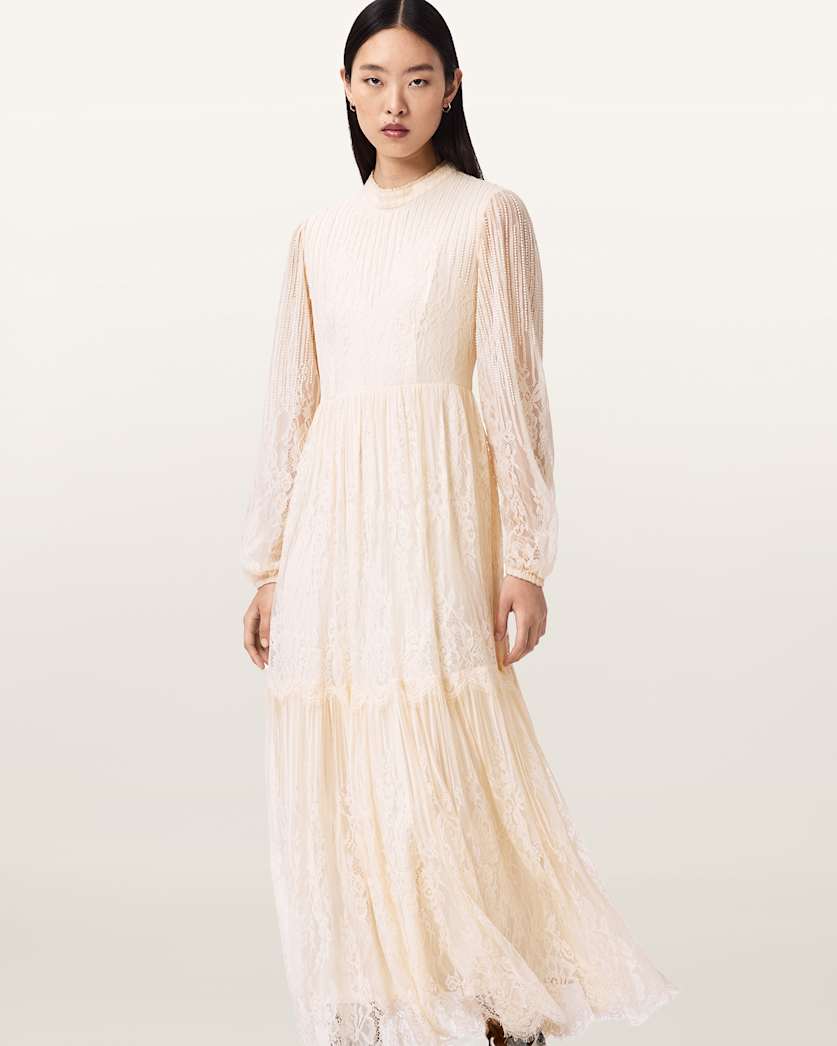 AllSaints Lillian Embellished Maxi Dress Women's Antique White Women's