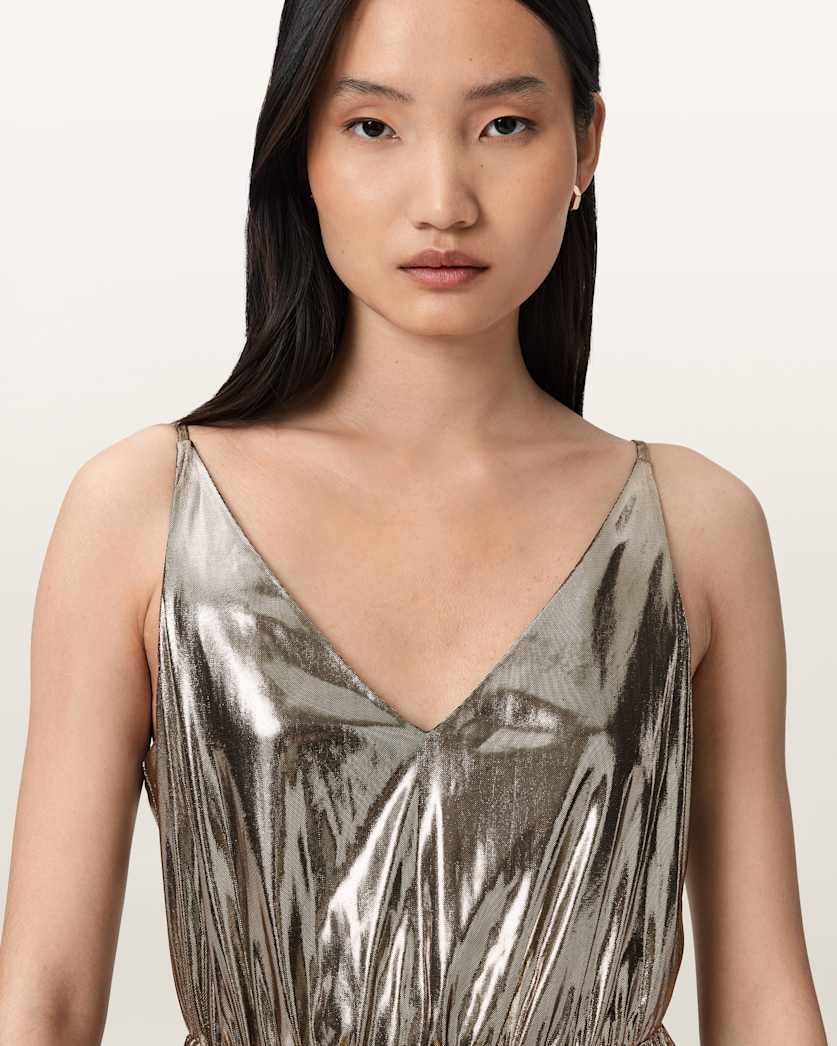 AllSaints Spark 2 In 1 Maxi Dress Women's Bronze Brown Women's