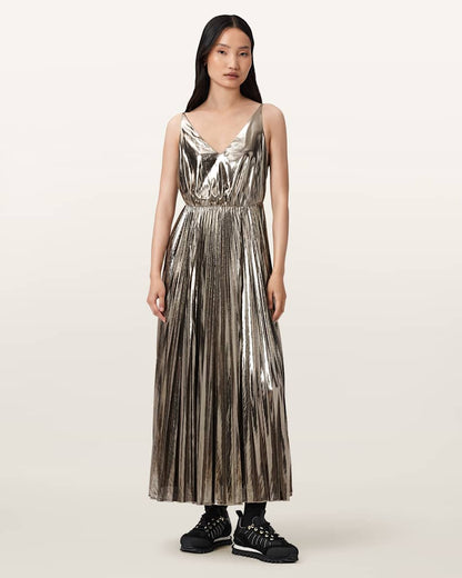 AllSaints Spark 2 In 1 Maxi Dress Women's Bronze Brown Women's