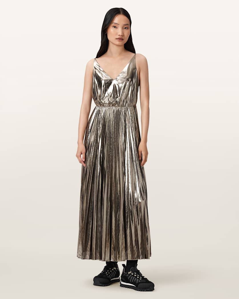 AllSaints Spark 2 In 1 Maxi Dress Women's Bronze Brown Women's