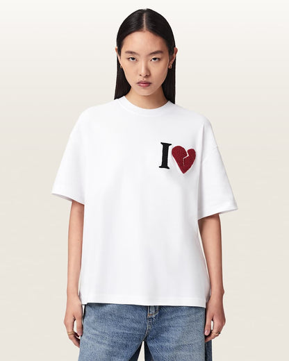 AllSaints Heart Etta Oversized T Shirt Women's Optic White Women's
