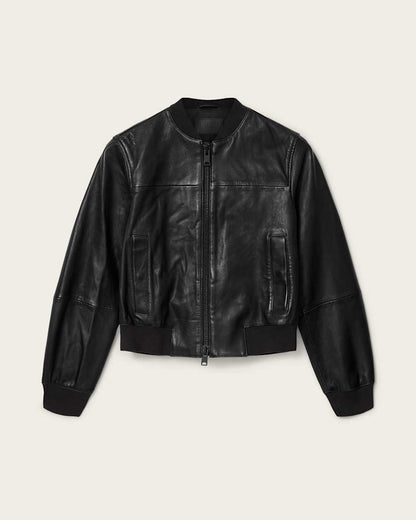 AllSaints Repurpose Leather Bomber Jacket Women's Black Women's