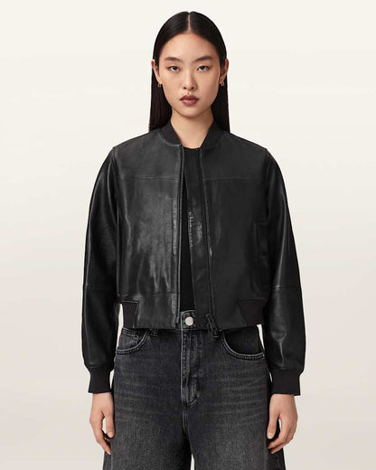 AllSaints Repurpose Leather Bomber Jacket Women's Black Women's