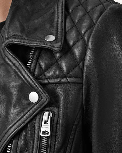 AllSaints Cargo Distressed Leather Biker Jacket Women's Black/Grey Women's