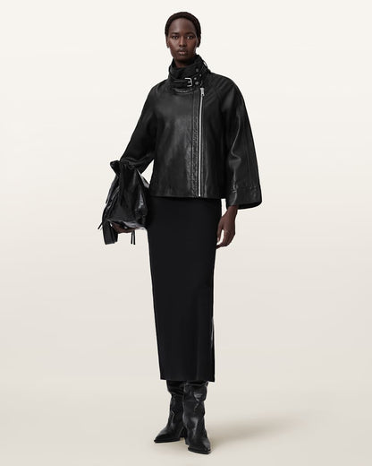 AllSaints Rhodes Relaxed Fit Leather Jacket Women's Black Women's