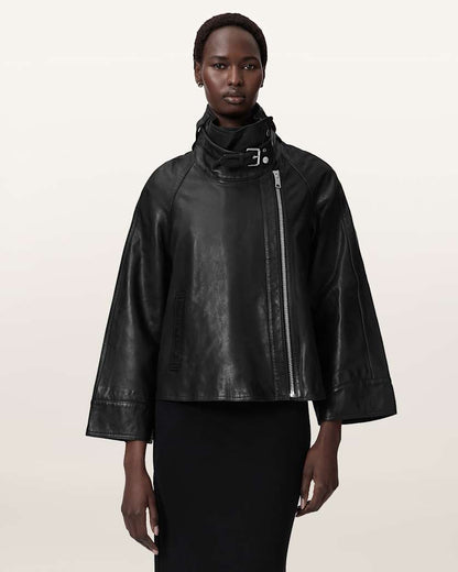 AllSaints Rhodes Relaxed Fit Leather Jacket Women's Black Women's