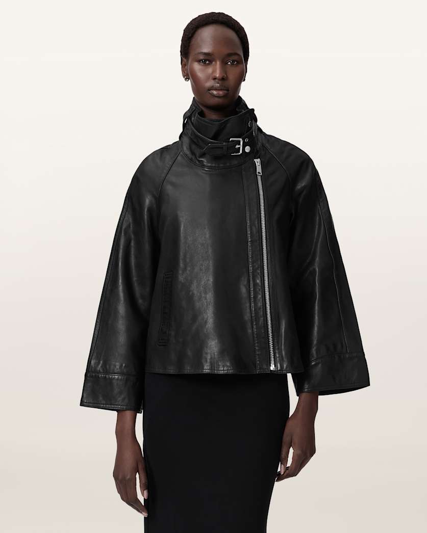 AllSaints Rhodes Relaxed Fit Leather Jacket Women's Black Women's