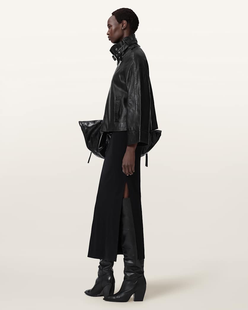 AllSaints Rhodes Relaxed Fit Leather Jacket Women's Black Women's