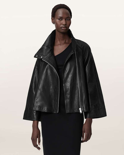 AllSaints Rhodes Relaxed Fit Leather Jacket Women's Black Women's