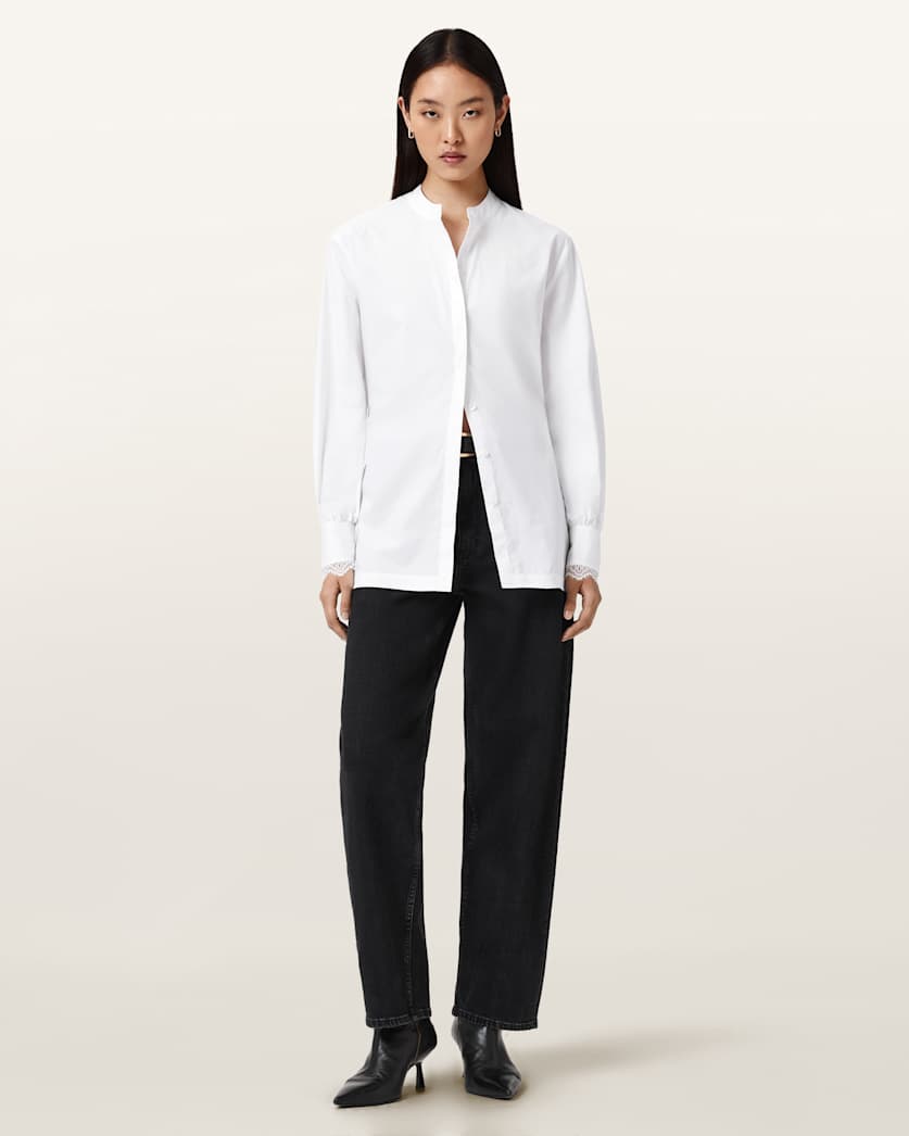 AllSaints Ethel Lace Trim Shirt Women's White Women's